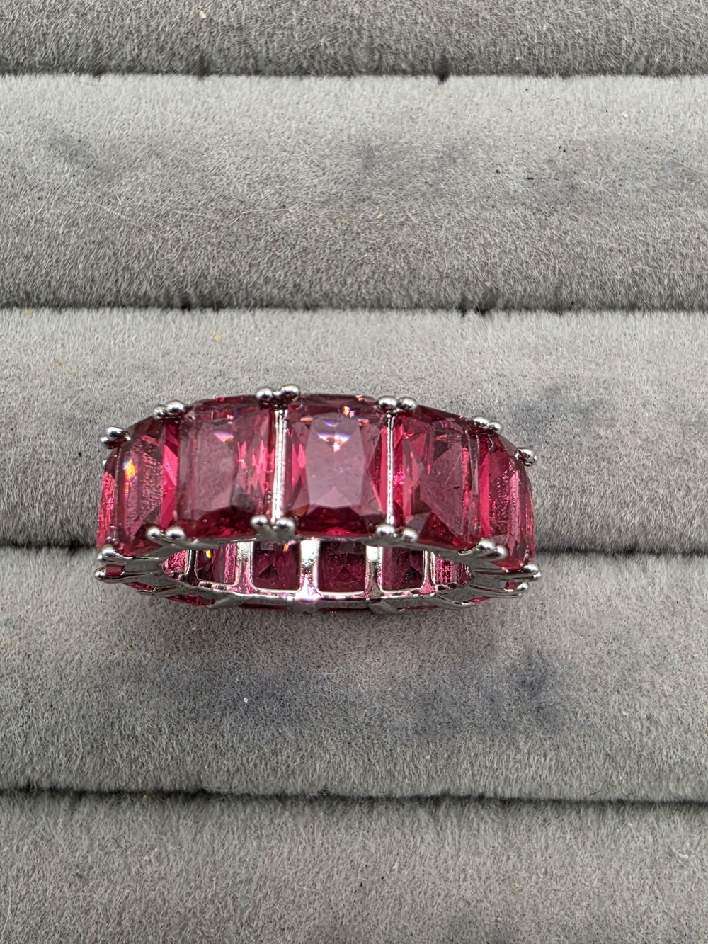 Pink Crystal Eternity Ring Size 7 - Sparkling Channel Band